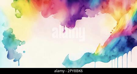 Abstrakter Regenbogenfarben Aquarellhintergrund. Bunte Spritzpinsel Textur. Moderne Vorlage für Panorama-Banner in flüssiger Kunst. Traumhafte Handzeichnung Stock Vektor
