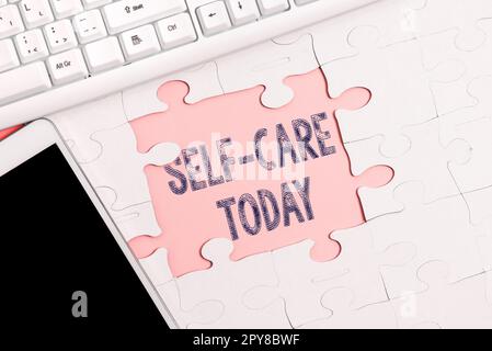 Textüberschrift Presenting Self Care Today. Internet-Konzept die Praxis, Maßnahmen zur Verbesserung der eigenen Gesundheit zu ergreifen Stockfoto