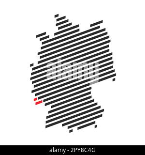 Moderne diagonale schwarze Streifenkarte Deutschlands, die das Bundesland Sarland zeigt Stockfoto