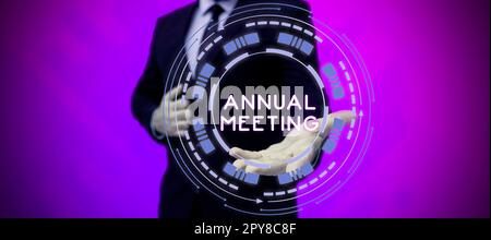 Konzeptdarstellung Jahrestagung. Geschäftsansatz jährliche Zusammenstellung interessierter Aktionäre einer Organisation Stockfoto