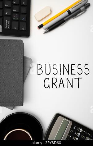 Konzeptdarstellung - Unternehmenszuschuss. Mit Betriebsstrategien für Präsentationen erreichen Sie Ziele Stockfoto