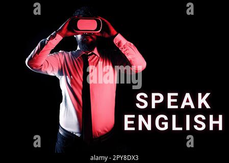 Die konzeptionelle Darstellung spricht Englisch. Geschäftsüberblick Studieren Sie eine andere Fremdsprache Online-verbale Kurse Stockfoto