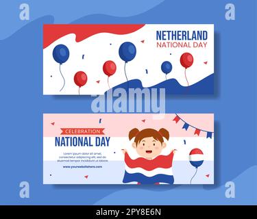 Happy Netherlands National Day Horizontale Banner Flache Cartoon Handgezeichnete Vorlagen Illustration Stockfoto