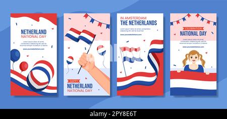 Happy Netherlands National Day Social Media Stories Flat Cartoon Handgezeichnete Vorlagen Illustration Stockfoto