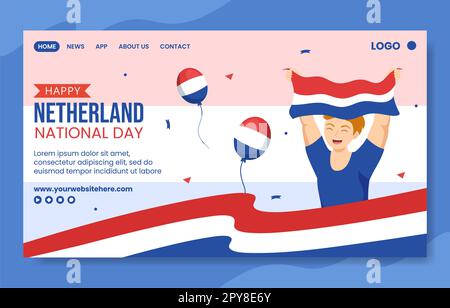 „Happy Netherlands National Day“-Cartoon Mit Handgezeichneten Vorlagen Für Soziale Medien Stockfoto