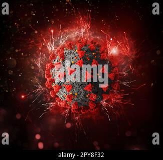 Erweiterung des gefährlichen Virus sars cov 2, der der koviden 19-Krankheit schuldig ist. 3D-Abbildung Stockfoto