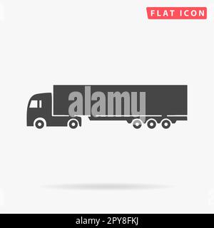 Detaillierte LKW-Silhouetten. Einfaches flaches schwarzes Symbol mit Schatten auf weißem Hintergrund. Piktogramm zur Vektordarstellung Stockfoto