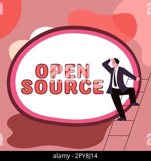 Schreiben Text anzeigen Open Source. Geschäftsidee, die Software angibt, deren ursprünglicher Quellcode frei verfügbar ist Stockfoto