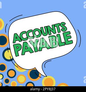 Das Zeichen zeigt die Kreditorenbuchhaltung an. Geschäftsüberblick Geld, das ein Unternehmen seinen Lieferanten als Verbindlichkeit schuldet Stockfoto