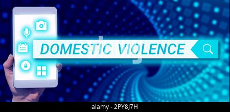 Begrifflicher Titel häusliche Gewalt. Konzept, das gewalttätiges oder missbräuchliches Verhalten eines Familienmitglieds oder Haushaltsmitglieds bedeutet Stockfoto