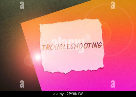 Schreiben Textanzeige Fehlerbehebung. Begriff, der eine Untersuchung oder Behandlung der Probleme bedeutet Stockfoto