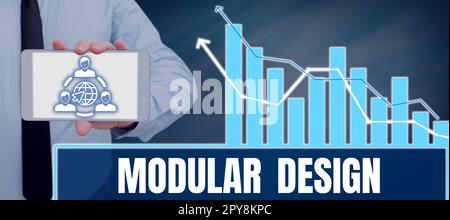 Inspiration mit dem Schild „Modulares Design“. Geschäftsbeispiele für die Produktkonstruktion, um Produkte durch Integration oder Kombination unabhängiger Teile zu produzieren Stockfoto