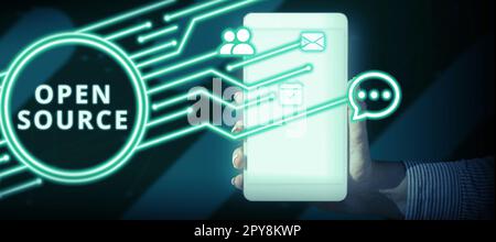 Textunterschrift für Open Source. Konzeptionelle Fotosoftware mit frei verfügbarem Original-Quellcode Stockfoto