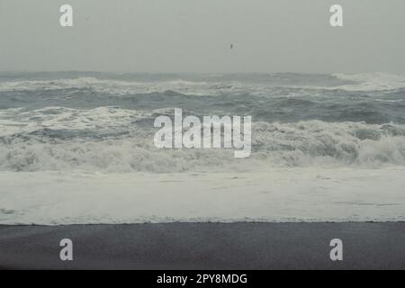 Foamy Sea Waves on Beach Landschaftsfoto Stockfoto
