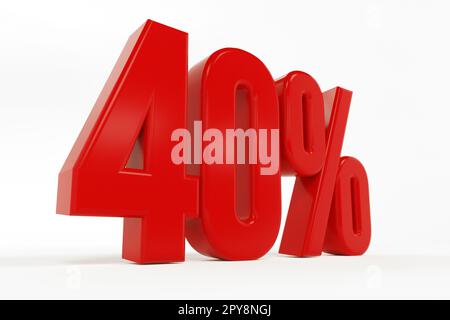 3D-Rendering eines Sixty-Prozent-Symbols auf weißem Hintergrund Stockfoto