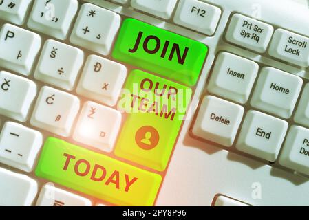 Schild mit der Aufschrift „Join Our Team“. Internet Concept Allied Associate arbeitet mit uns Neuer Mitarbeiter Enlist Stockfoto