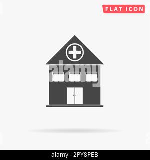 Krankenhaus. Einfaches flaches schwarzes Symbol mit Schatten auf weißem Hintergrund. Piktogramm zur Vektordarstellung Stockfoto