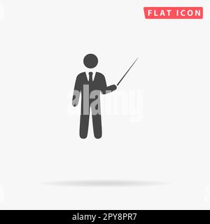 Ein Mann, der mit pointe steht. Einfaches flaches schwarzes Symbol mit Schatten auf weißem Hintergrund. Piktogramm zur Vektordarstellung Stockfoto