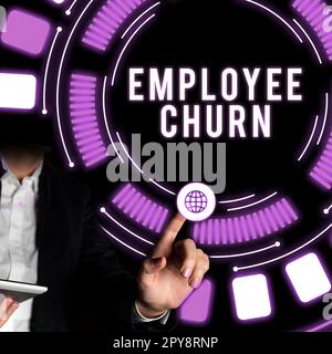 Handschriftlicher Text Mitarbeiterabwanderung. Die Änderungsrate des Geschäftskonzepts bei bestehenden Arbeiten geht verloren und es werden neue Arbeiten hinzugefügt Stockfoto