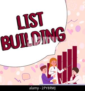 Textbeschriftung zur Erstellung der Liste. Internet Concept Database mit Personen, die Sie mit Ihrer Marketingbotschaft kontaktieren können Stockfoto