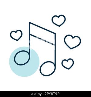 Musical Note mit Herzzeichen isoliertes Symbol. Vektordarstellung, Romantikelemente. Aufkleber, Patch, Marke, Karte für die Ehe, valentine Stockfoto
