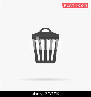 Mülleimer. Einfaches flaches schwarzes Symbol mit Schatten auf weißem Hintergrund. Piktogramm zur Vektordarstellung Stockfoto