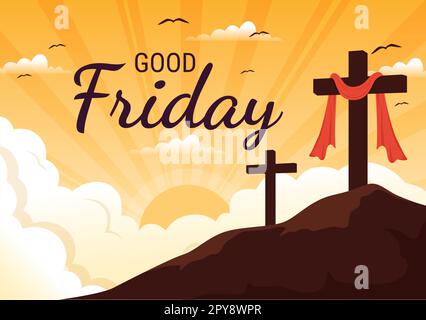 Happy Karfreitag Illustration with Christian Holiday of Jesus Christus Crucifixion in Flat Cartoon Hand Drawn for Web Banner or Landing Page Templates Stockfoto