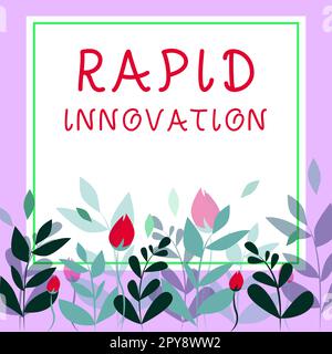 Textunterschrift für schnelle Innovationen. Internetkonzept, das charakteristisch für eine Website ist, die Suchmaschinenalgorithmen verwendet Stockfoto