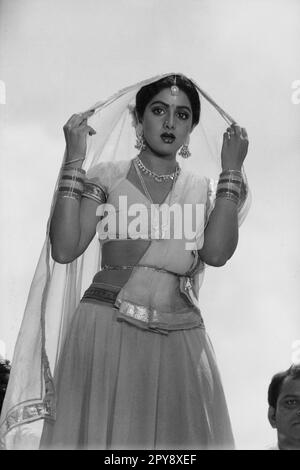 Indische alte 1980er Jahre Schwarzweiß-bollywood-Kino hindi Filmschauspieler, Indien, Shree Amma Yanger Ayyappan, Sridevi, indische Schauspielerin, Indien Stockfoto