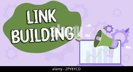 Textzeichen mit Link-Erstellung. Internetkonzept SEO Term Exchange Links erhalten indizierte Hyperlinks Stockfoto