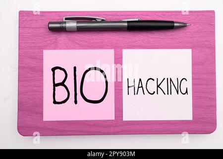 Konzeptionelle Überschrift Bio Hacking. Wirtschaftsbeispiele, bei denen genetisches Material experimentell ohne Berücksichtigung ethischer Standards genutzt wird Stockfoto