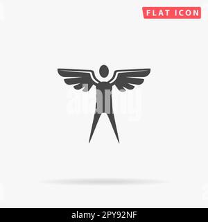 Ein geflügelter Mann. Einfaches flaches schwarzes Symbol mit Schatten auf weißem Hintergrund. Piktogramm zur Vektordarstellung Stockfoto