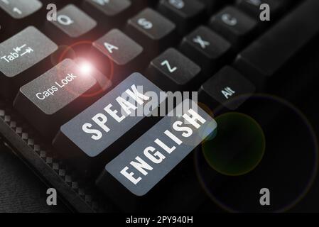 Die vorgestellte Textunterschrift spricht Englisch. Business Approach Studie Weitere verbale Online-Kurse in Fremdsprachen Stockfoto