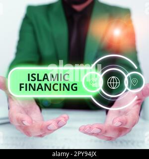 Schreiben mit Text Islamic Financing. Konzept bedeutet Bankaktivitäten und Investitionen, die der Scharia entsprechen Stockfoto