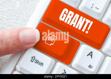 Berechtigung für konzeptionelle Anzeige. Geld für Geschäftskonzept, das von einer Organisation oder Regierung für ein zweckmäßiges Stipendium vergeben wird Stockfoto