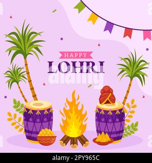 Happy Lohri Festival Social Media Hintergrund Illustration Cartoon Handgezeichnete Hintergrundvorlagen Stockfoto