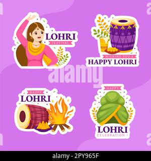 Happy Lohri Festival Label Flat Cartoon Handgezeichnete Vorlagen Hintergrunddarstellung Stockfoto