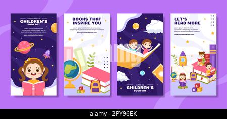 International Children's Book Day Social Media Stories Cartoon handgezeichnete Vorlagen Illustration Stockfoto