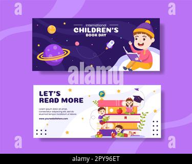 International Children's Book Day – Horizontale Banner flache Cartoon Handgemalte Vorlagen Illustration Stockfoto