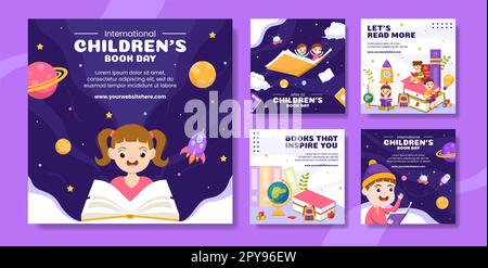 International Children's Book Day Social Media Post Flat Cartoon handgezeichnete Vorlagen Illustration Stockfoto