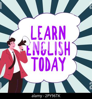 Schreiben mit Text Erfahren Sie noch heute Englisch. Geschäftskonzept Erwerb oder Erwerb von Englischkenntnissen und -Fertigkeiten Stockfoto