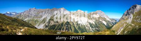 Alpine Gletscher und Berglandschaft in den französischen alpen. Panoramablick Stockfoto