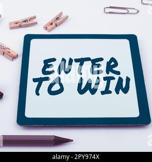 Schreiben mit Text Enter to Win. Konzeptfoto, bei dem ein Wert gegen einen Preis oder eine Gewinnchance eingetauscht wird Stockfoto