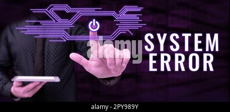 Systemfehler bei konzeptioneller Beschriftung. Geschäftsidee Technologiefehler Softwarekollaps Datenverlust Stockfoto