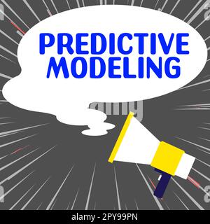Das Schild zeigt Predictive Modeling an. Wartungsstrategie für Geschäftskonzepte basierend auf vorausschauenden Analysen Stockfoto