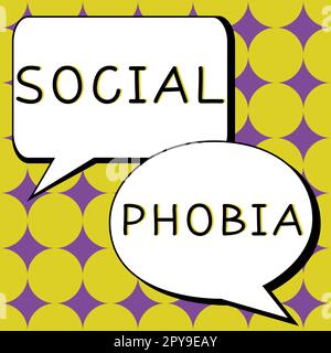 Konzeptunterschrift Soziale Phobie. Das Internet-Konzept überwältigt die Angst vor sozialen Situationen, die beunruhigend sind Stockfoto