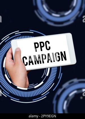 Text zur Inspiration der PPC-Kampagne. Word für die Verwendung von PPC, um ihre Produkte und Dienstleistungen zu bewerben Stockfoto