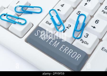 Inspiration zeigt Systemfehler an. Geschäftsidee Technologiefehler Softwarekollaps Datenverlust Stockfoto