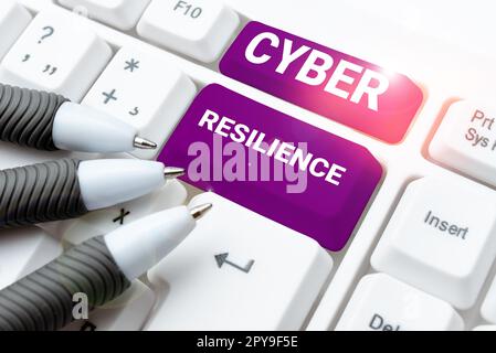 Text mit Inspiration Cyber Resilience. Ein Wort, das zeigt, wie gut ein Unternehmen einen Cyberangriff bewältigen kann Stockfoto