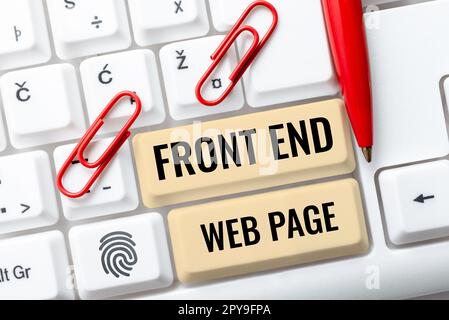 Textbeschriftung zur Darstellung der Frontend-Webseite. Wort, das beim Ändern von Daten in die grafische Benutzeroberfläche geschrieben wird, damit der Benutzer sie anzeigen kann Stockfoto